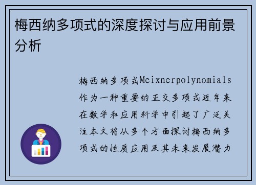梅西纳多项式的深度探讨与应用前景分析
