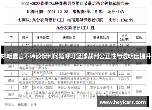 姚明直言不讳谈误判问题呼吁篮球裁判公正性与透明度提升